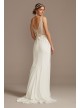 Sheer Plunge Beaded Corset Crepe Wedding Dress  SWG865