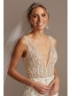 Sheer Plunge Beaded Corset Crepe Wedding Dress  SWG865